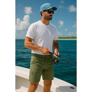 Howler Brothers Waterman’s Work Shorts 36 Olive Green Ripstop Nylon Stretch NWOT